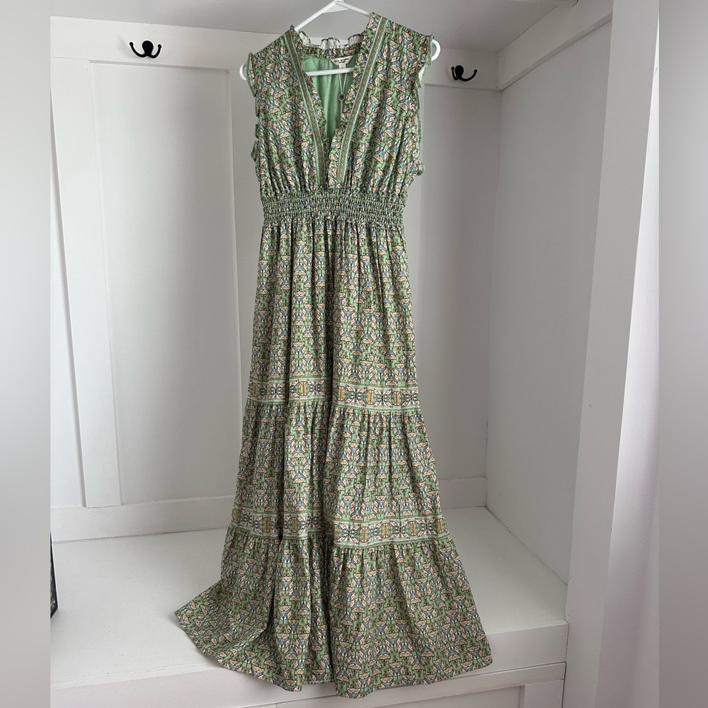 Max Studio Green Floral Tiered Maxi Dress NWT